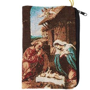 Nativity scene woven tapestry pouch coin purse zippered Catholic Christian gift